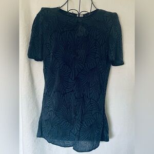 Armani Collezioni Blue Short Sleeve Leaf-Print Top